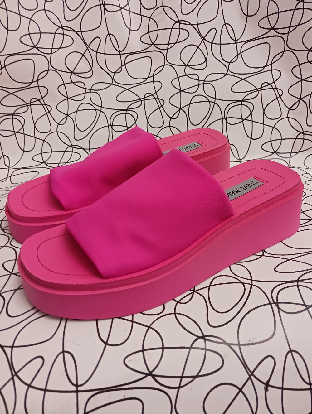 Steve Madden Hot Pink Platform Slide Sandals Size 7